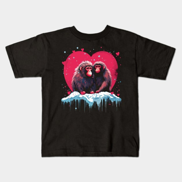 Snow Monkey Couple Valentine Kids T-Shirt by JH Mart